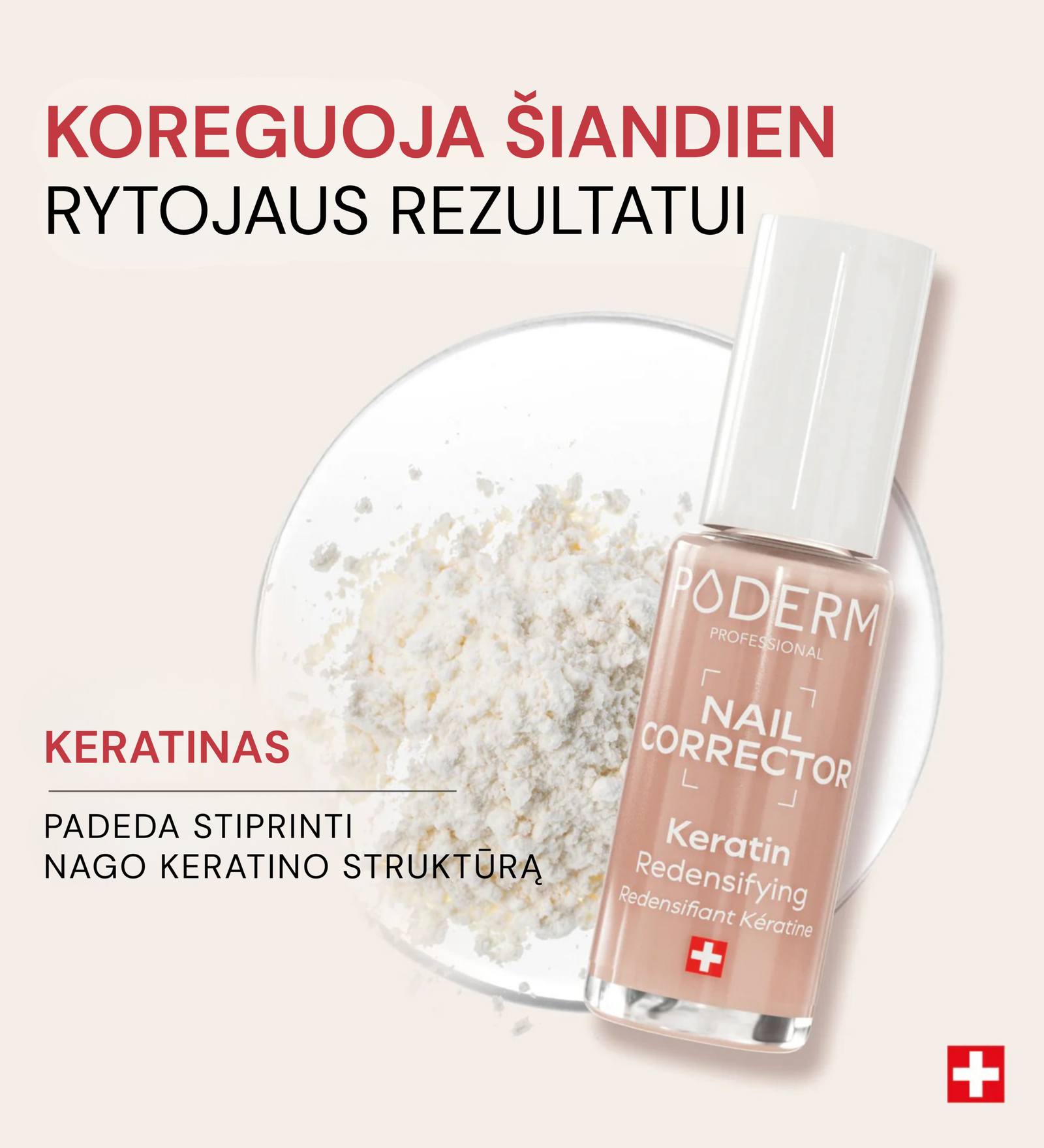 PODERM Keratin Redensifying korekcinis nagų lakas silpniems nagams