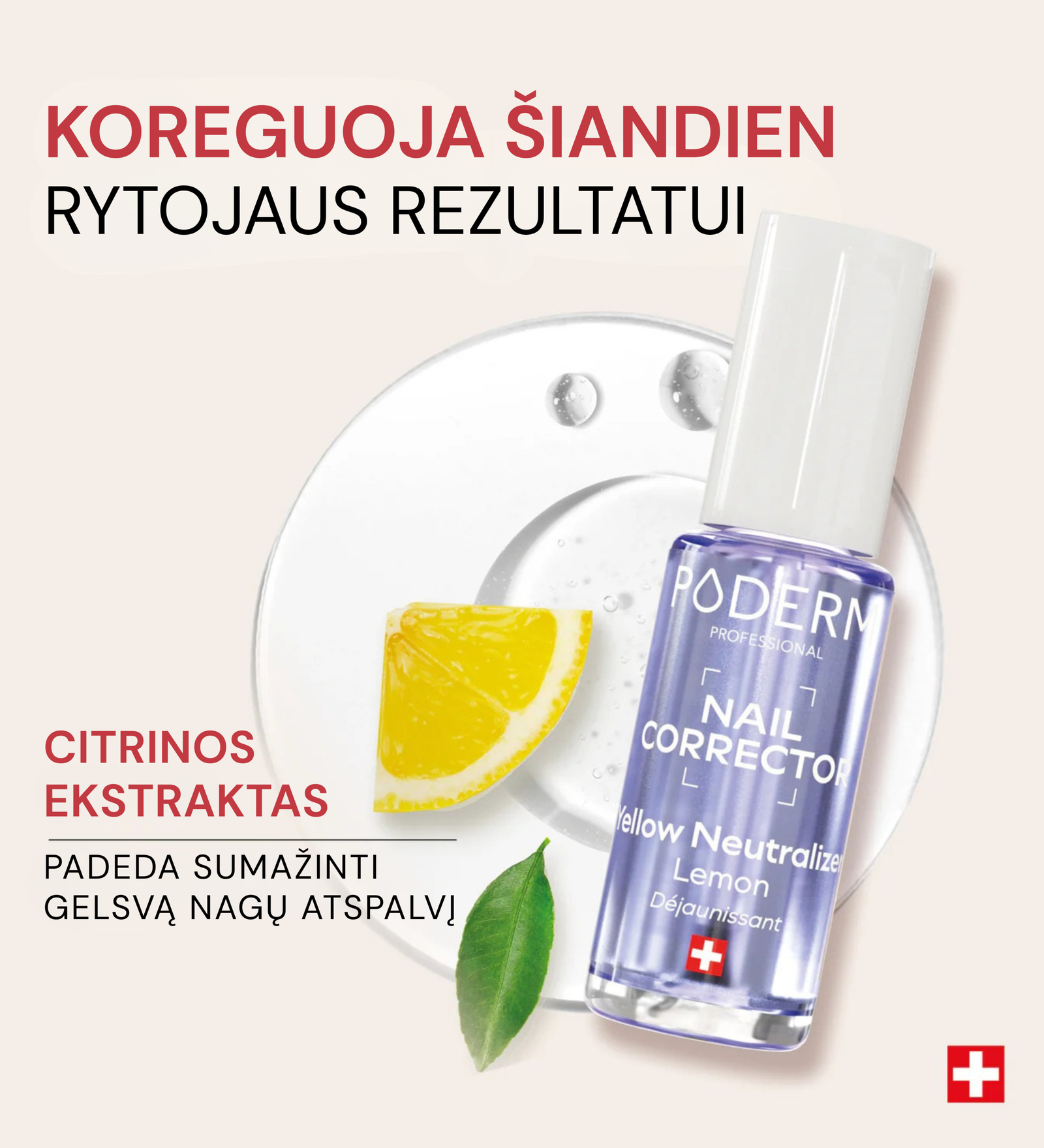 PODERM Yellow Neutralizer Lemon korekcinis nagų lakas pageltusiems nagams